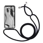 Case for Xiaomi Redmi 9C, Clear Case Necklace Adjustable Mobile Phone Chain Anti-fall Clear TPU Phone Cover Holder with Neck Strap Cord Lanyard- black