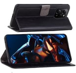 Suncase® Cover Flip Case Book Bag Leather in Black for Xiaomi Poco X5 Pro 5G