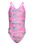 Puma Swim Girls Printed Swimsuit 1P Sport Swimsuits Pink Puma Swim