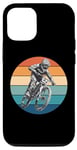 Coque pour iPhone 15 Pro Vélo tout-terrain VTT équitation vintage coucher de soleil action