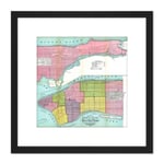 Map Antique 1871 Hardy New York City Fire Departments Reproduction 8X8 Inch Square Wooden Framed Wall Art Print Picture with Mount