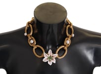 DOLCE & GABBANA Necklace Gold White Lily Floral Chain Statement Womens