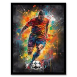 Football Striker Colourful Artwork Boys Bedroom Gift For Him Fan Man Cave Art Print Framed Poster Wall Decor
