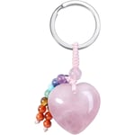 Naturlig Rosenkvarts Kristall Hjärta Kärlek Sten Nyckelring 7 Chakra Reiki Healing Kristall Ädelsten Pärlor Tassel Nyckelring