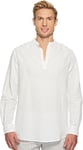Perry Ellis Men's Long-Sleeve Solid Linen Cotton Popover Shirt Button, Bright White, XXL