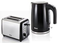 Swan Townhouse Black 1.7L Jug Kettle & 2 Slice Toaster Modern Matching Set