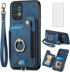 Coque Pour Samsung Galaxy A32/M32 5g Avec Film De Protection En Verre Et Anneau Magnétique Support Fente Pour Carte Pliable En Cuir Portefeuille A 32 32a S32 G5 - Bleu