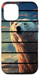 Coque pour iPhone 13 Pro Rétro coucher de soleil blanc ours polaire lac artique réaliste anime art