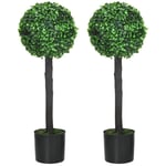 Set of 2 Decorative Artificial Plants Boxwood Ball Trees for Indoor