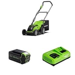 Greenworks Cordless Lawnmower 40V 35cm Incl. Battery 4Ah and Fast Charger, Up to 400m² Mulching 40L 5-Position Height Adjustment G40LM35K4