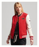 Superdry Womens Vintage Collegiate Baseball Jersey Bomber Jacket - Red Cotton - Size 14 UK