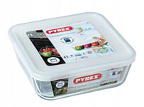 Pyrex Microwave Safe Classic Square Glass Dish with Plastic Lid 2.0 Litre White