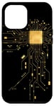 Coque pour iPhone 15 Pro Max CPU Cœur Processeur Circuit imprimé IA Doré Geek Gamer Heart