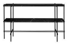 TS Console Rectangular 2 Racks - Black Marquina Marble/Black Frame