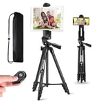 iPad Tripod,TESVERO 55" Extendable Aluminum Alloy Camera Tripod Stand with Cell Phone/Tablet Holder, Remote Shutter, Compatible with Smartphone & Tablet & Camera