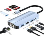 JUNSUNMAY 8 in 1 Type-C to 4K HDMI + RJ45 Ethernet Hub Docking Station Adapter