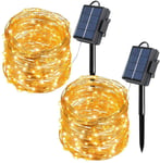 2 Pack Solar String Lights,100 LED 10M/33ft 8 Modes Solar Fairy Lights, Waterproof Solar Powered Lights for Home Garden Patio Window Yard Party Wedding Christmas Indoor Outdoor Lighting Decoration Use