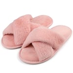 riemot Chaussons Femme Pantoufles en Mousse à Mémoire de Forme Antidérapantes et Confortables Chaussons Femme Hiver Pelucheuses Pelucheuses Bout Ouvert Slippers Pour Intérieur/extérieur,Pink,EU38-39