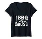 Womens Barbeque Like A Boss - Funny Barbeque Lover V-Neck T-Shirt