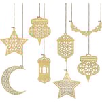 8 st Islam Ramadan trähänge prydnad, ramadan Kareem dekoration, månen Star Wind Ljus form hänge prydnad för muslimska Ramadan Mubarak Eid Party