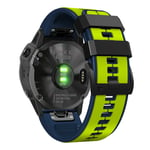 Garmin Fenix 7 / Fenix 7 Solar / 7 Sapphire Solar - Silikone rem 22mm - Lime/Blå