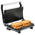 NETTA Panini & Sandwich Press - 2 Slice Non-Stick Plates Sandwich Toaster - 700W Toastie Maker - Electric Health Grill - Stainless Steel - Easy to Clean
