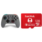 PowerA Nano Enhanced Wireless Controller for Nintendo Switch – Grey-Neon & SanDisk microSDXC UHS-I card for Nintendo 128GB - Nintendo licensed Product, Red