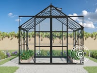 Växthus glas 2,44x3,08x2,34m med bas, 7,51m², Svart