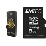 Pack Support de Stockage Rapide et Performant : Clé USB - 2.0 - Série Licence - Harry Potter Hogwarts - 32 Go + Carte MicroSDHC - Gamme Classic - Classe 10-8 GB
