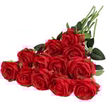 12-pack Konstgjorda Röda Rosor Blommor Siden Realistiska Blommande Rosor Bröllop Brudbukett Lång Stam För Hem Bröllop Dekoration Fest Röd red