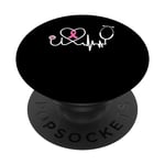 Breast Cancer Pink Ribbon Nurse's Stethoscope Heartbeat EKG PopSockets Swappable PopGrip
