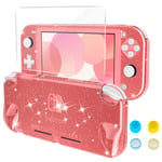HEYSTOP Case Compatible with Nintendo Switch Lite, Protective Case PC Cover Compatible with Switch Lite with Tempered Glass Screen Protector and Thumb Stick Caps, Coral Glitter