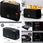 Quest 4 Slice Toaster Black - Extra Wide Long Slots for Crumpets and 