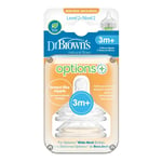 x2 Dr Browns Options+ Twin Pack Silicone Baby Bottle Teats Level 2 3m+ Wide Neck