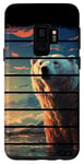 Coque pour Galaxy S9 Rétro coucher de soleil blanc ours polaire lac artique réaliste anime art