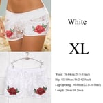 Sexy Floral Shorts Applique Flowers Strap Panties White Xl
