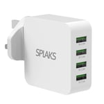 USB Plug Charger,SPLAKS 4-Port 40W/8A Wall Charger Power Adapter with Smart Device-Adaptive Fast Charging Technology Multiple Charging Plugs for iPhone 11/11Pro/ XS/XR/X/8,Samsung Galaxy,Tablets etc.