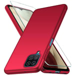 YIIWAY Samsung Galaxy A12 / Galaxy M12 Case + Tempered Glass Screen Protector, Red Ultra Slim Case Hard Cover Shell for Galaxy A12 / Galaxy M12 YW42090