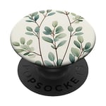 Leaves Botanical Flower Plant Line Art Sage Green PopSockets Swappable PopGrip