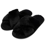 riemot Chaussons Femme Pantoufles en Mousse à Mémoire de Forme Antidérapantes et Confortables Chaussons Femme Hiver Pelucheuses Pelucheuses Bout Ouvert Slippers Pour Intérieur/extérieur,Black,EU40-41