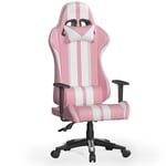 Fauteuil Gamer - Bigzzia - Chaise Gaming Ergonomique - Avec Appui-Tete Et Oreiller Lombaires - Inclinable 90°-135° - Rose Et Blanc