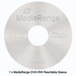 1 x MediaRange DVD+RW 120min 4x speed Blank Discs 4.7GB Rewritable New In Sleeve