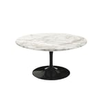 Knoll - Saarinen Round Table - Soffbord, Svart underrede, skiva i glansig vit Calacatta marmor, H: 38, Ø 91 - Svart - Soffbord - Metall/Sten