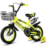 LYN Kids Bike, Children's Bicycle Bicycle 2-10 Years Old Boys And Girls'bicycle 12 Inch,14inch,16inch With kettle (Color : Yellow, Size : 14)