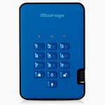 iStorage diskAshur2 HDD 1To Bleu - Disque dur portable sécurisé - Protégé par mot de passe - Résistant à la poussière et à l'eau - Cryptage matériel