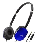 JVC HA-S160M-A Flats Foldable and Compact Headphones in Glossy Trendy Colour, with Switch for Microphone On/Off, Ideal for Teleworking and Online Seminars (Blue)