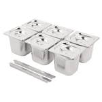 Vogue Gastronorm Pan Set in Silver Stainless Steel with Lids - 6 x 1 / 6 GN Sixth