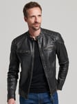 Superdry Heritage Leather Moto Racer Jacket, Black