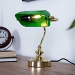 Etc-shop - Lampe de table mobile Banker lamp laiton vert Lampe de bureau vintage, métal acrylique, 1x E14, LxPxH 19x16,5x24 cm