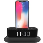 AZATOM Chronos 2 Lightning Dock Speaker for iPhone Xs Max, Xs, Xr, X, 8, 8 plus, 7plus, 7, 6s, 6, 5s, 5, 5c, SE, iPod Touch Nano - FM Radio Dual Alarm Clock - Docking station (Black)